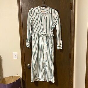 Universal Thread Button-Front Shirt Dress with Tie Waist - White & Green & Navy